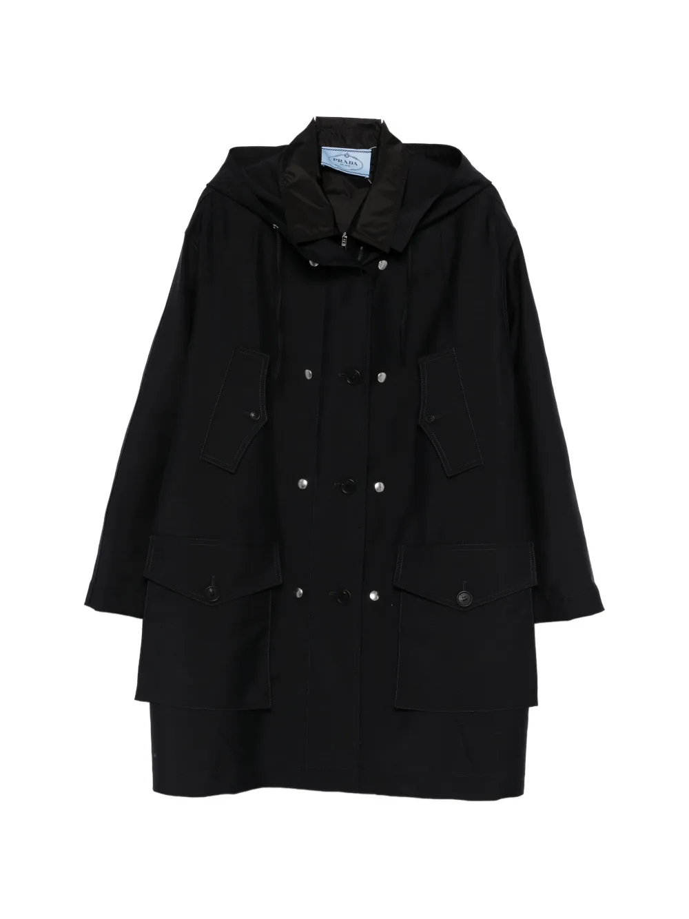 Prada double-breasted hooded coat - Blu