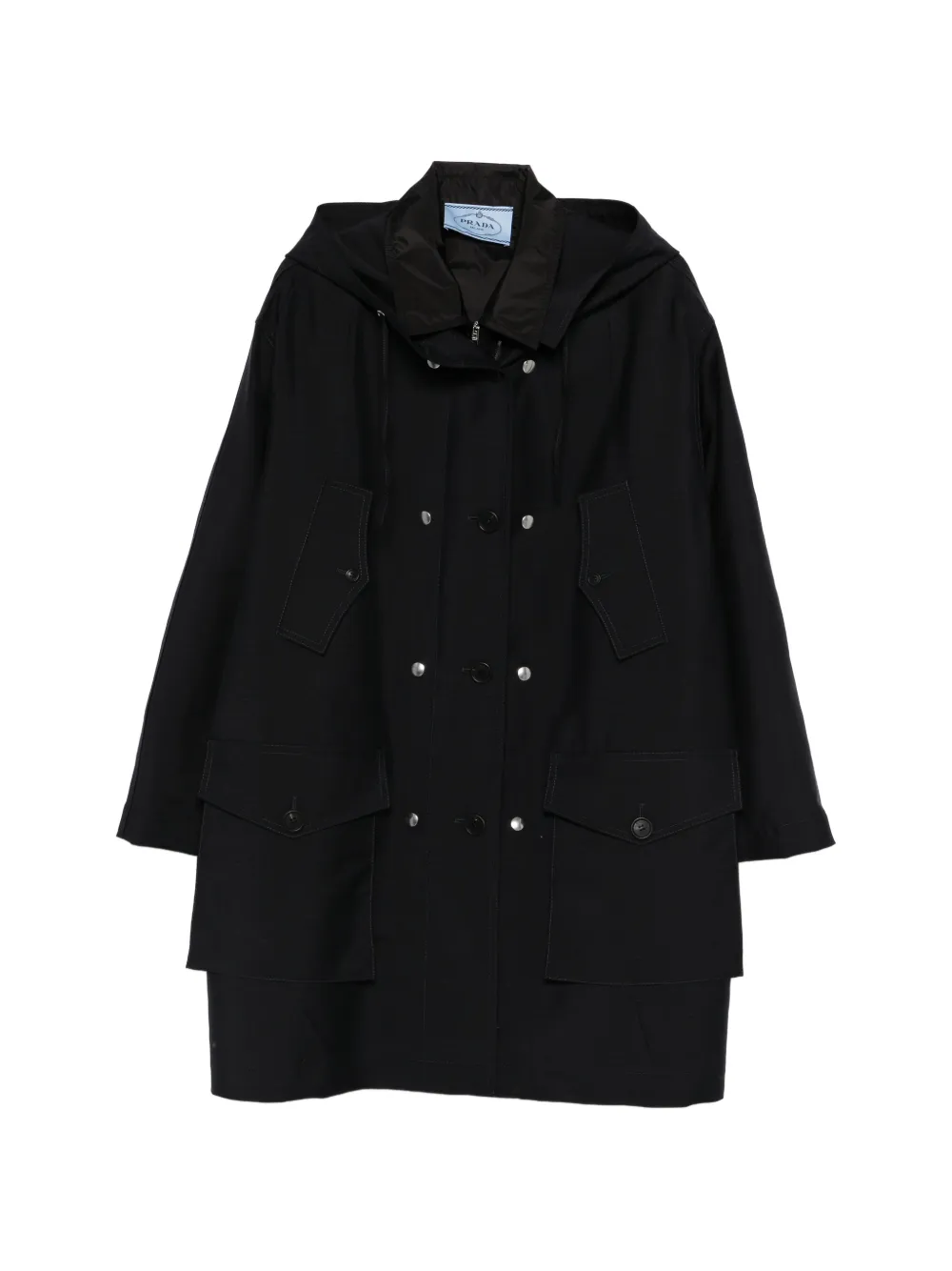 Prada double-breasted hooded coat - Blu