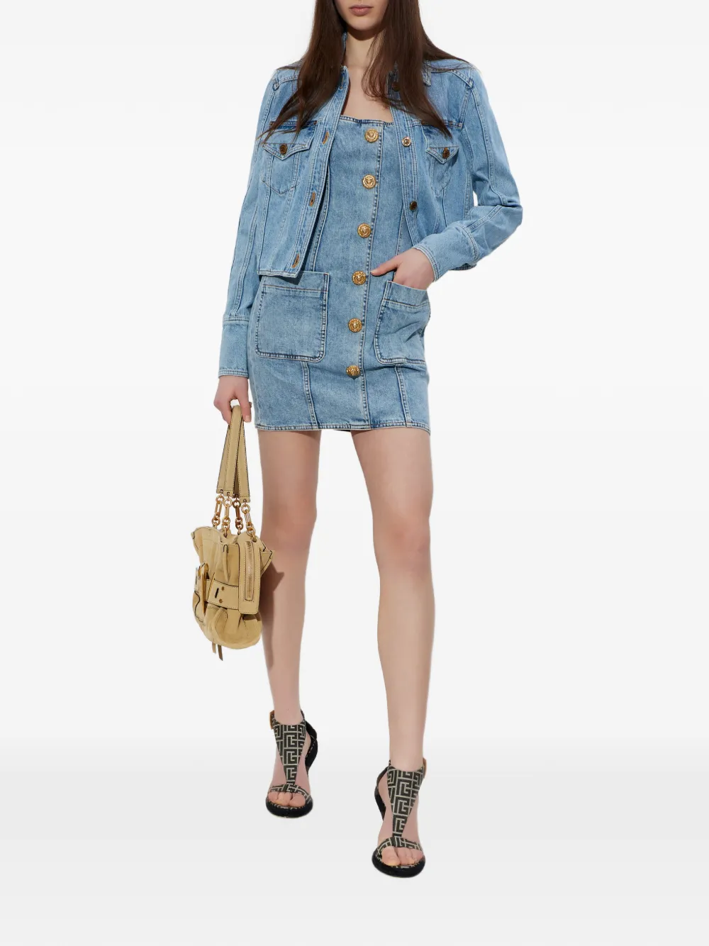  Balmain Button Front Denim Dress - Blue 