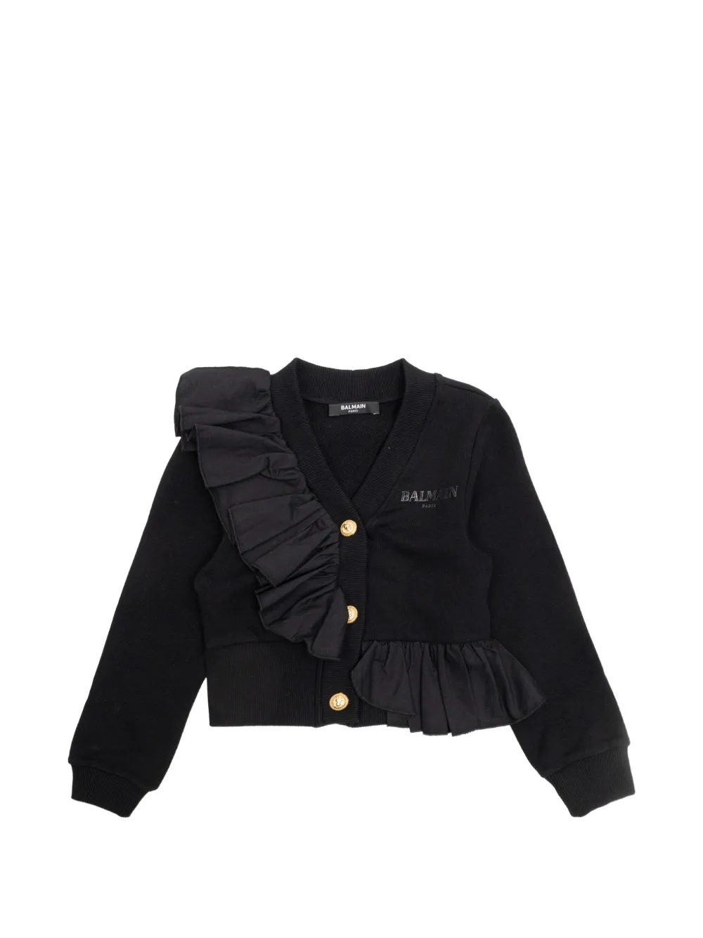 Balmain Kids ruffled-trim buttoned cardigan - Black