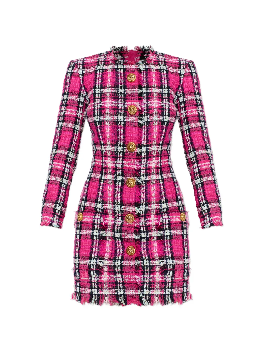 Balmain frayed button plaid dress - Rosa