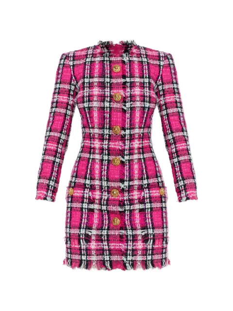 Balmain frayed button plaid dress
