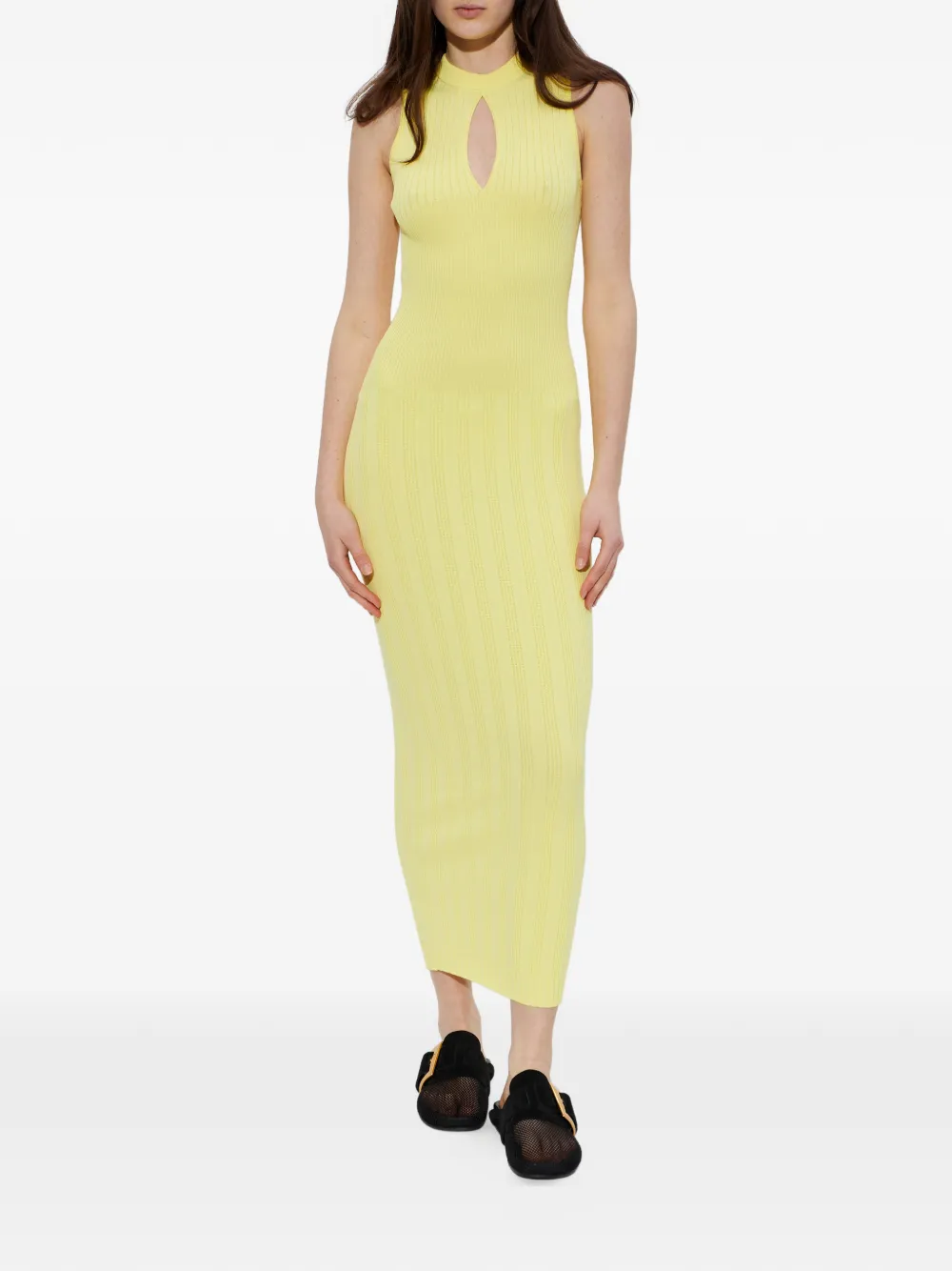 Balmain Geribbelde jurk met keyhole-detail Geel