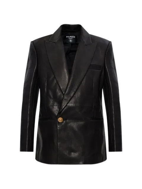Balmain lion-button leather jacket