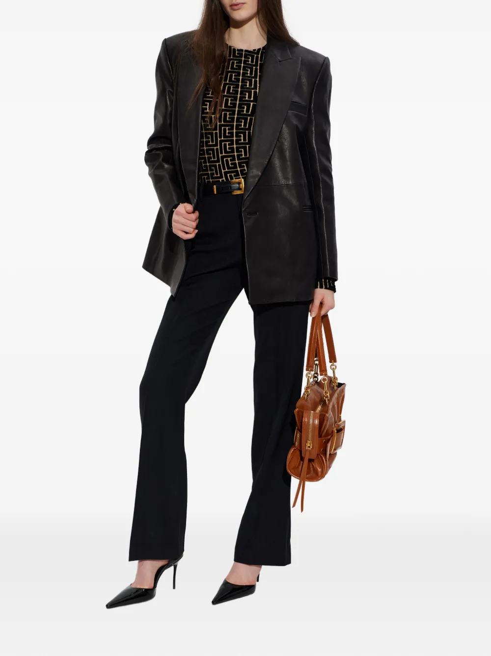  Balmain Lion-button Leather Jacket - Black 