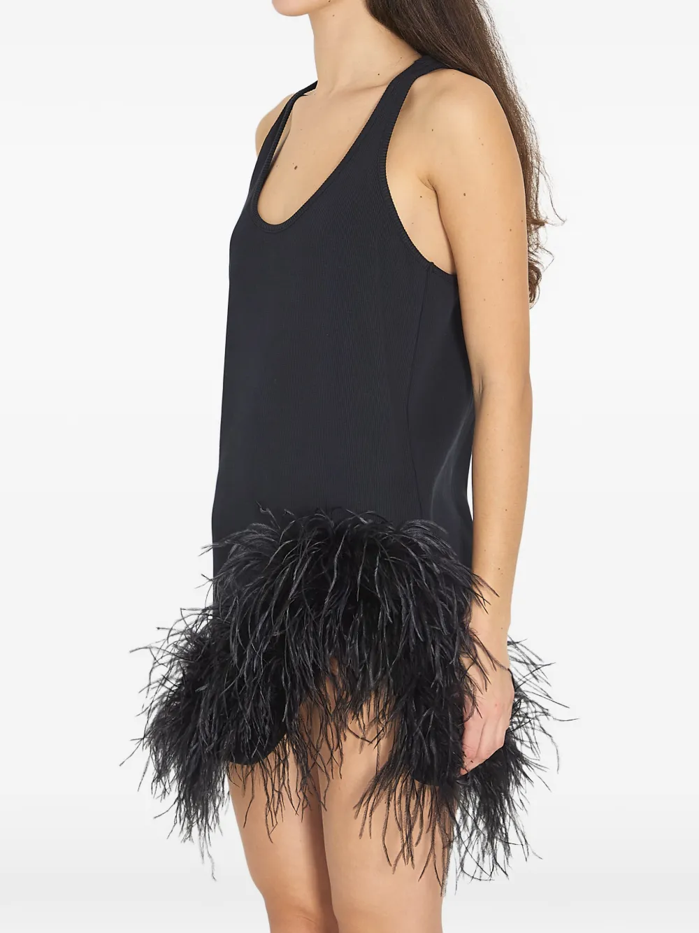 The Attico feathers asymmetric mini dress - Zwart