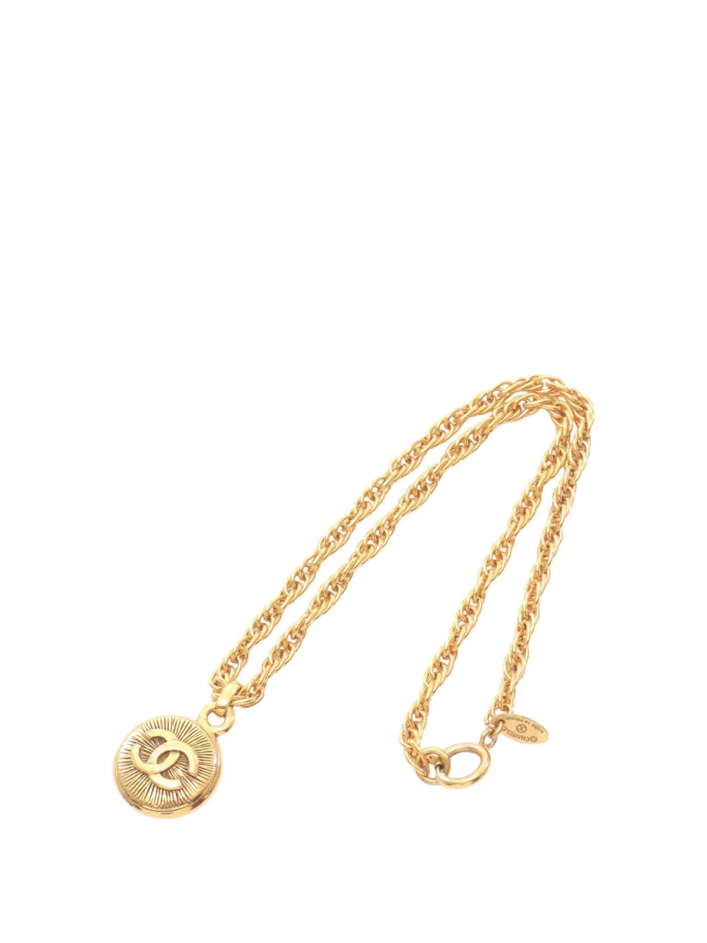 CHANEL Pre-Owned 1970-1980 Gold Plated CC Round Pendant Necklace costume necklace - Oro