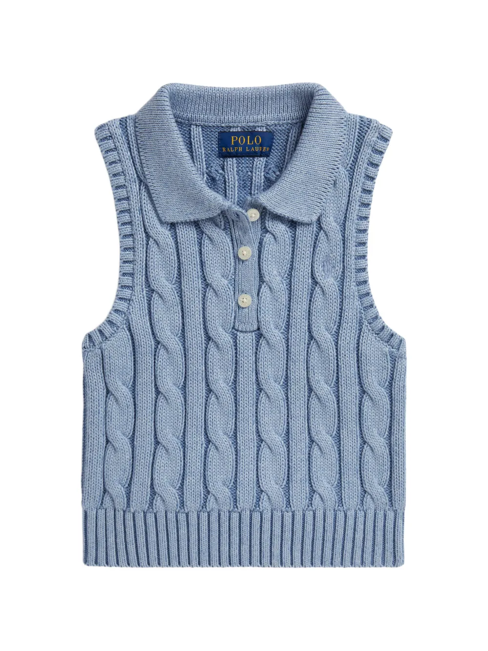 POLO RALPH LAUREN KIDS cable-knit sleeveless polo shirt - Blue