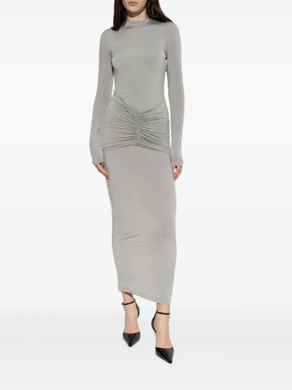 Balmain Ruched Open-Back Maxi Dress - Grey