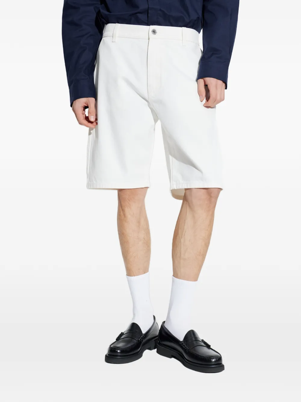 Balmain Logo-patch Denim Shorts - White 