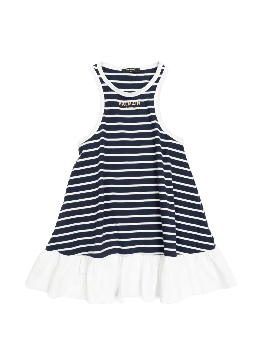 Balmain Kids ruffled-hem striped dress - Blu