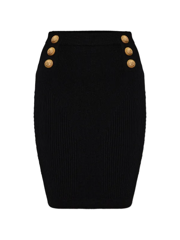 Balmain Button Ribbed Skirt in Black