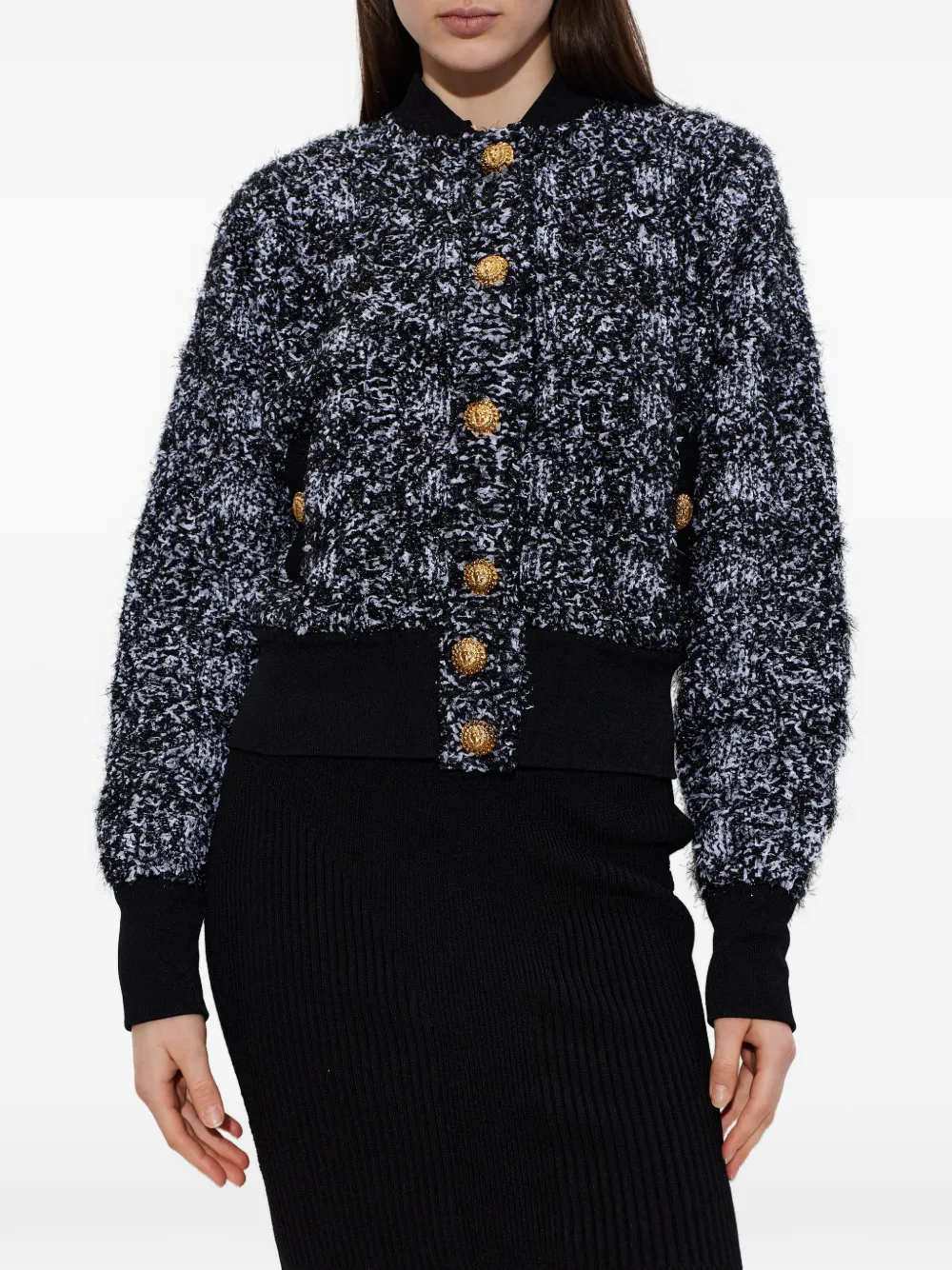  Balmain Button Tweed Jacket - Black 