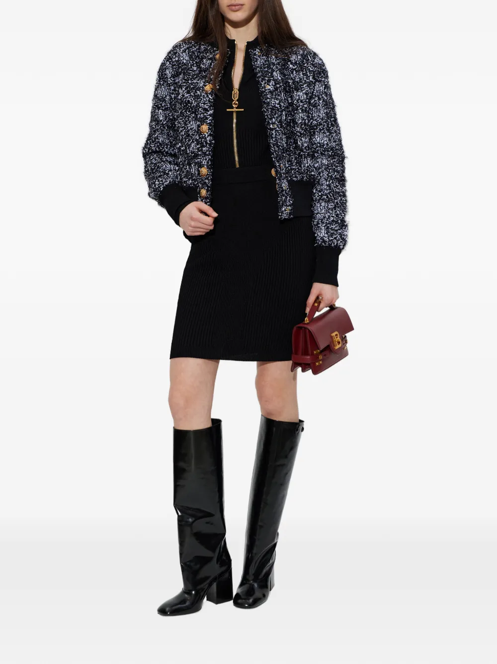  Balmain Button Tweed Jacket - Black 