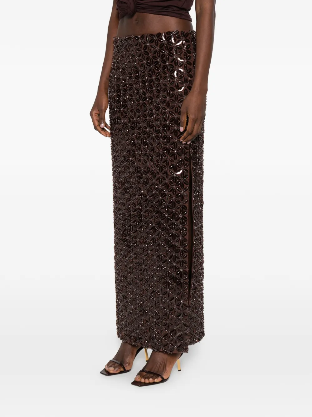  P.a.r.o.s.h. Sequin-embellished Maxi Skirt - Brown 