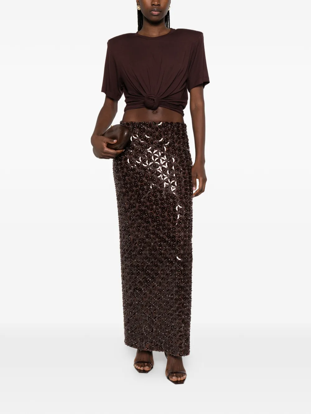  P.a.r.o.s.h. Sequin-embellished Maxi Skirt - Brown 
