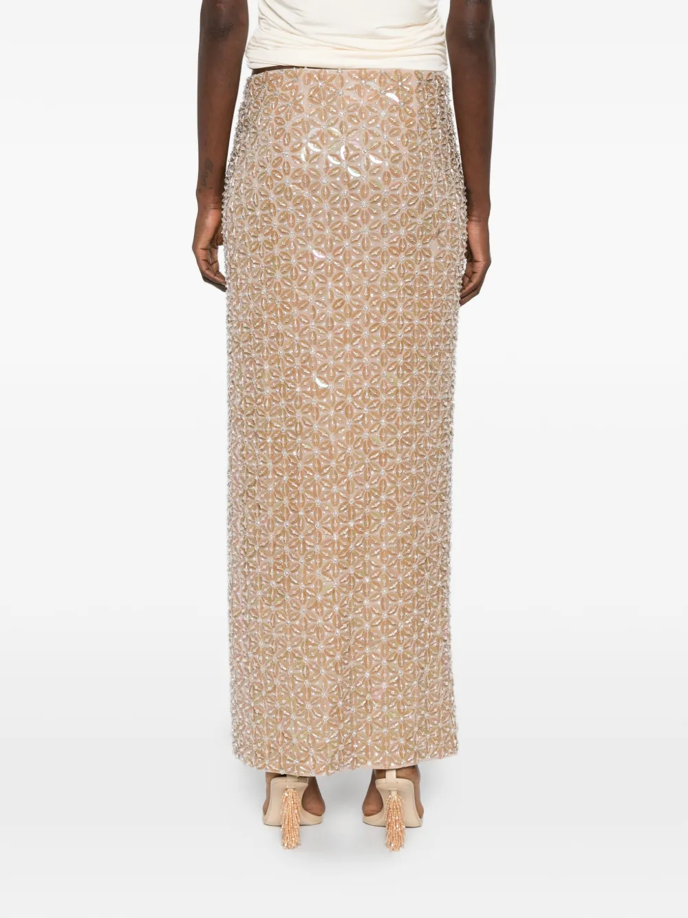 P.A.R.O.S.H. Maxi-rok met pailletten Beige