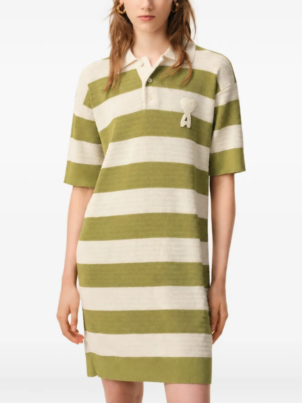 AMI Paris Ami de Coeur gestreepte mini-polojurk met patch Groen