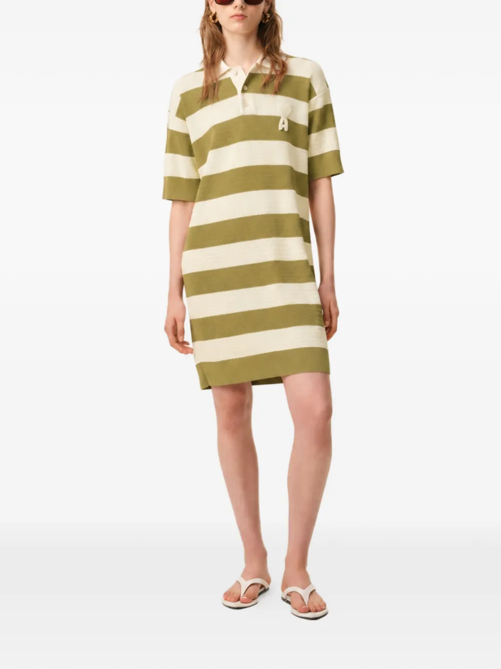 AMI Paris Ami de Coeur gestreepte mini-polojurk met patch Groen