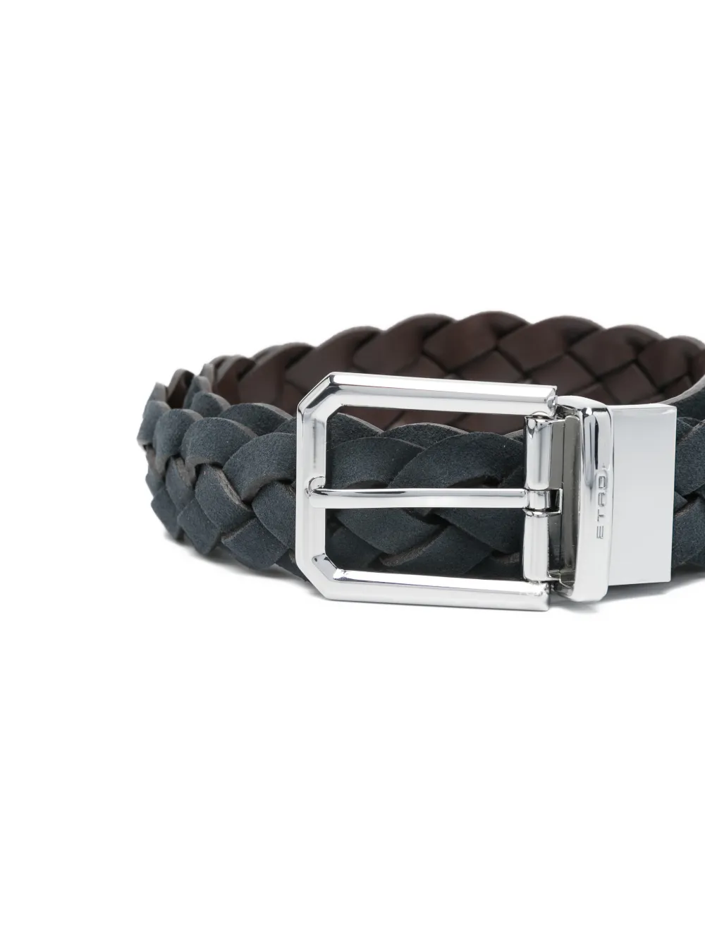  Etro Braided-leather Buckle Belt - Blue 