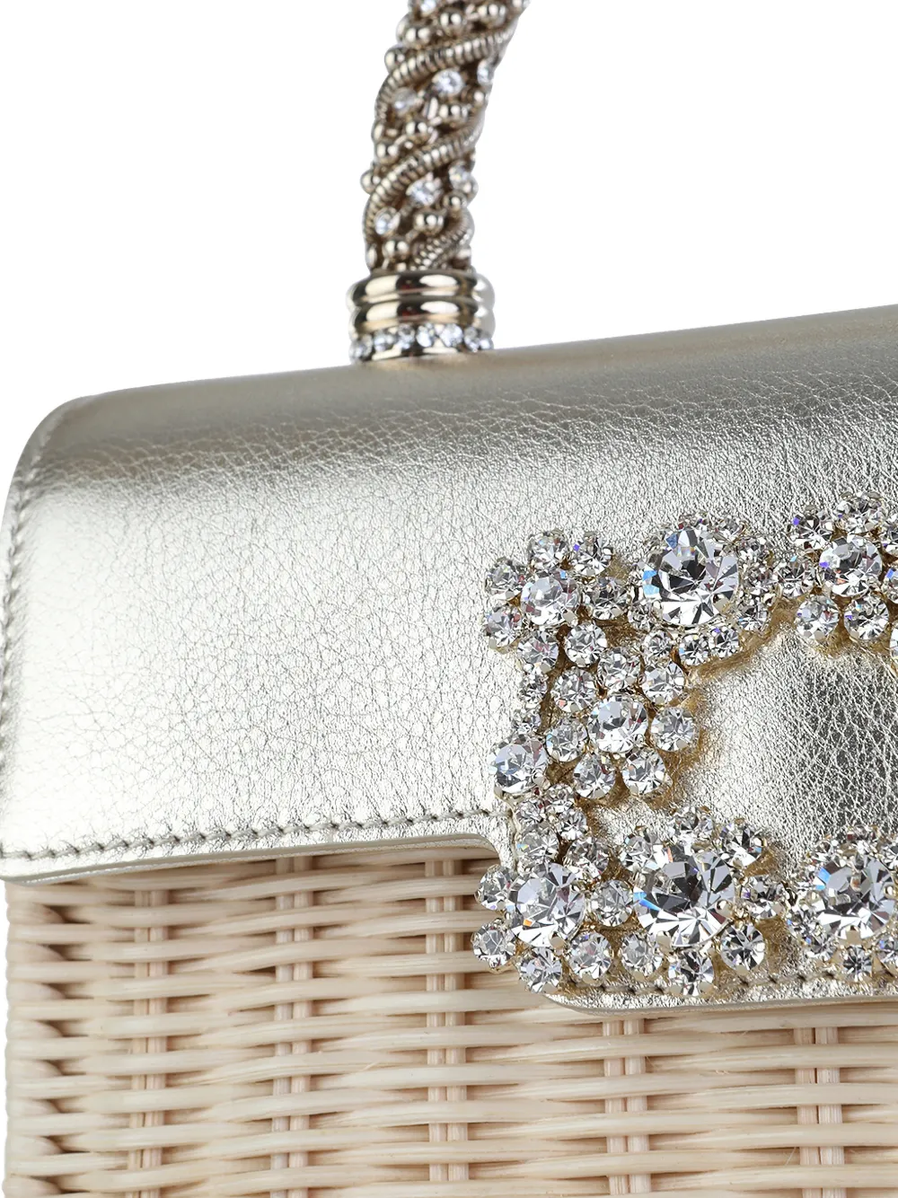 Mini Jewel Efflorescence Woven Crystal-Handle Tote Bag