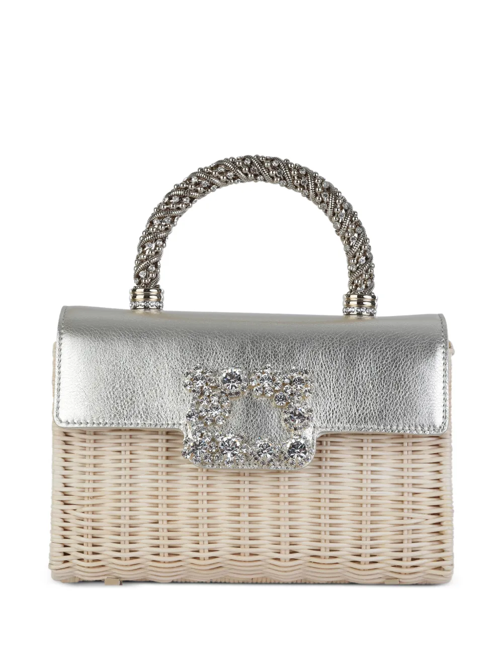 Mini Jewel Efflorescence Woven Crystal-Handle Tote Bag