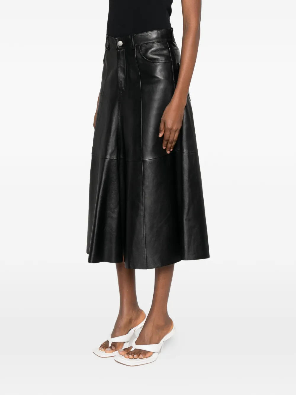  Haikure Serenity Leather Midi Skirt - Black 