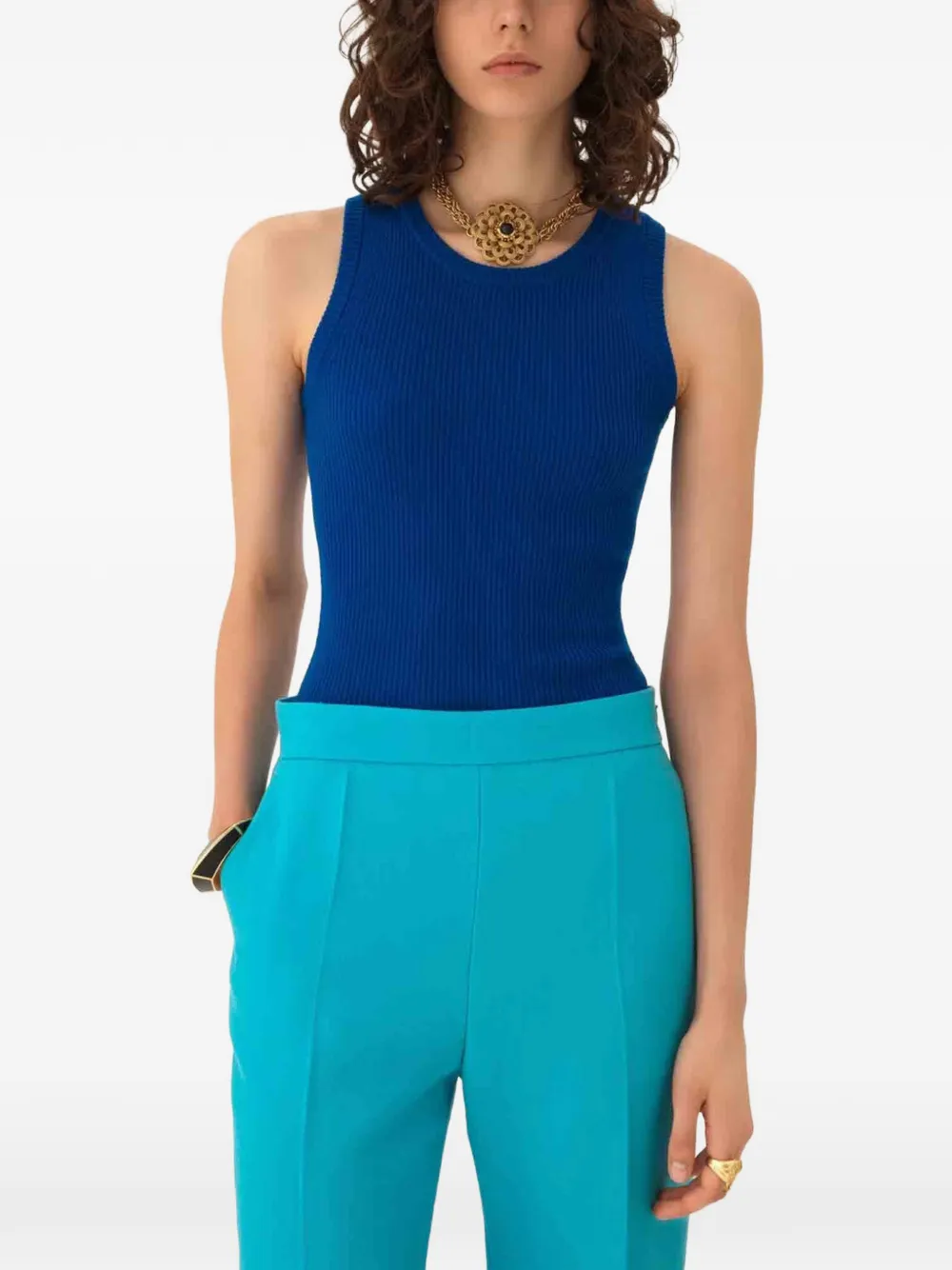 Chloé Crew-neck Tank Top In A Wool Knit In Blue