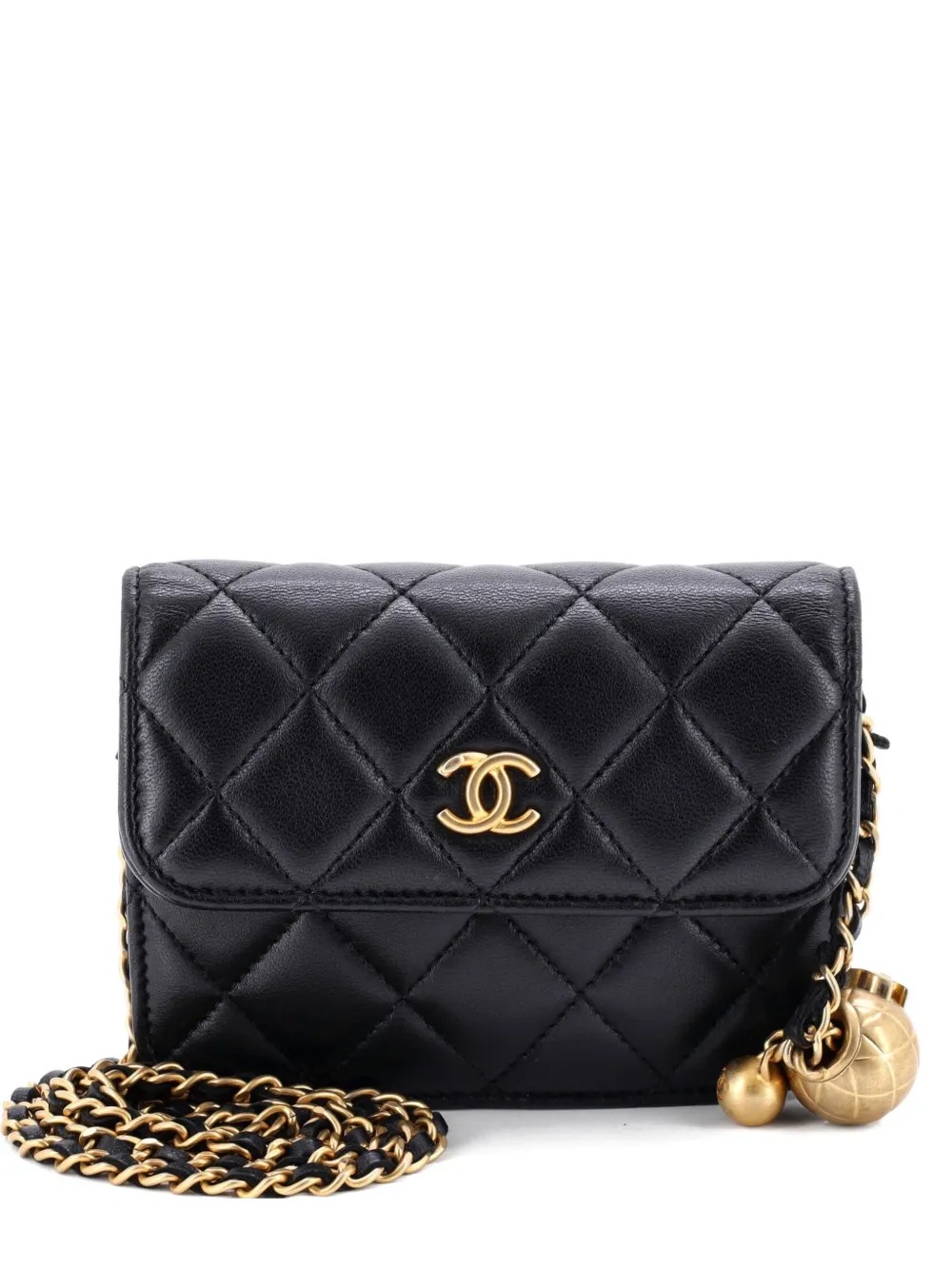 CHANEL Pre-Owned Borsa a tracolla Pearl Crush mini in pelle di agnello trapuntata con battente e catena - Nero