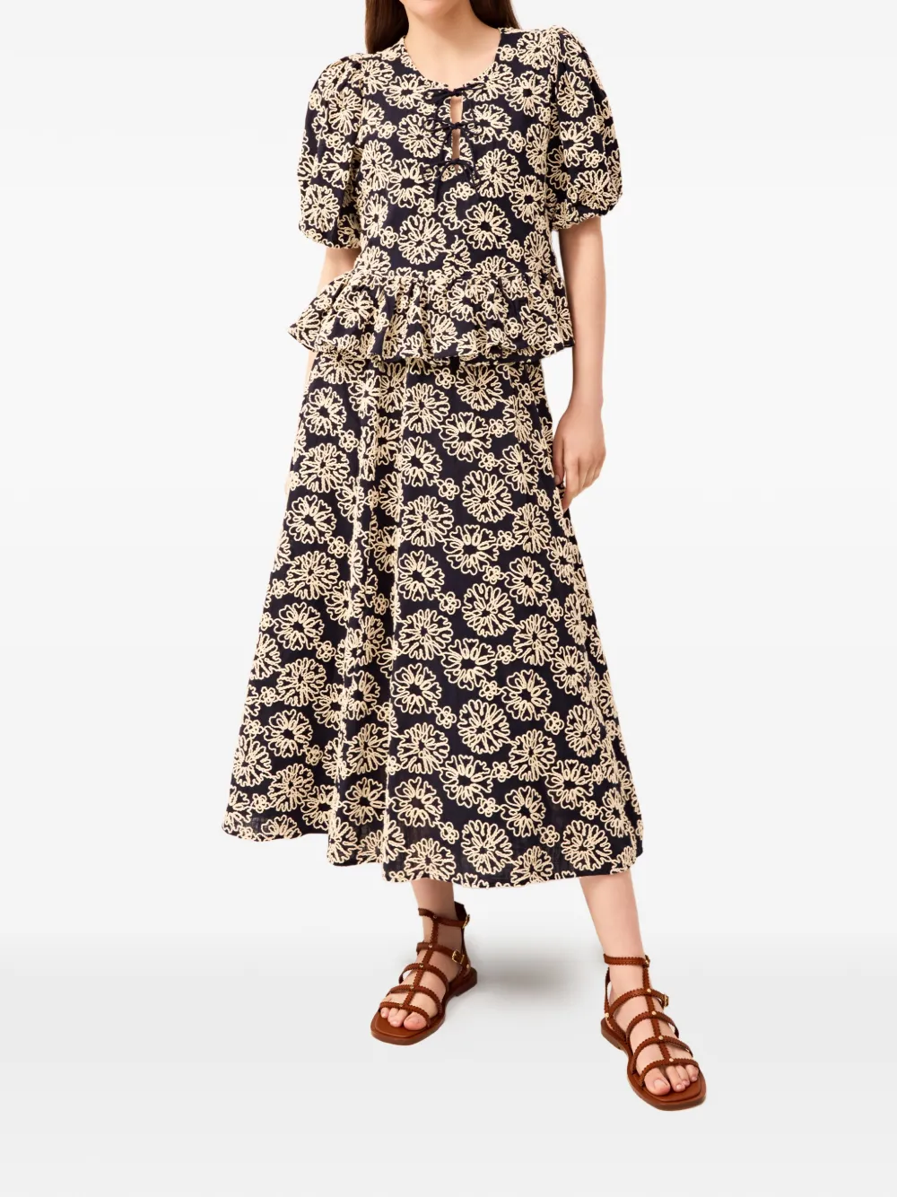  Marie Oliver Estella Floral Puff-sleeve Blouse - Blue 