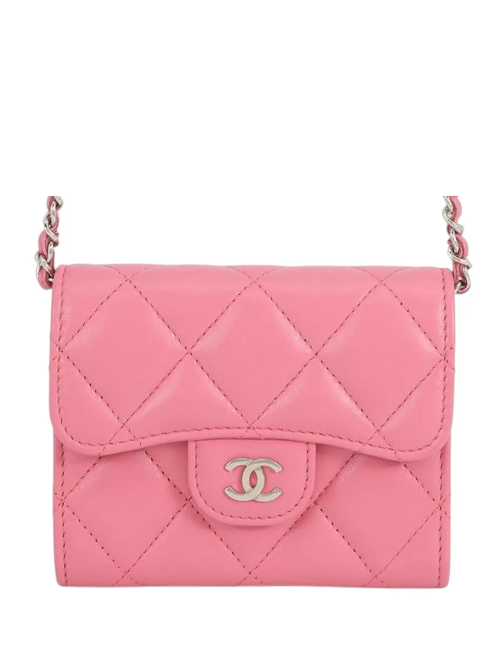 CHANEL Pre-Owned 2021 CC Quilted Lambskin Flap Card Holder on Chain crossbody bag - Rosa