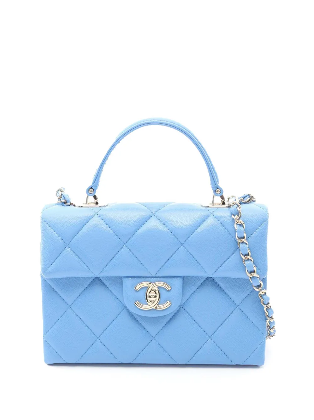 CHANEL Pre-Owned 2021-2025 Mini Quilted Caviar Retro Twist Top Handle Flap satchel - Blu