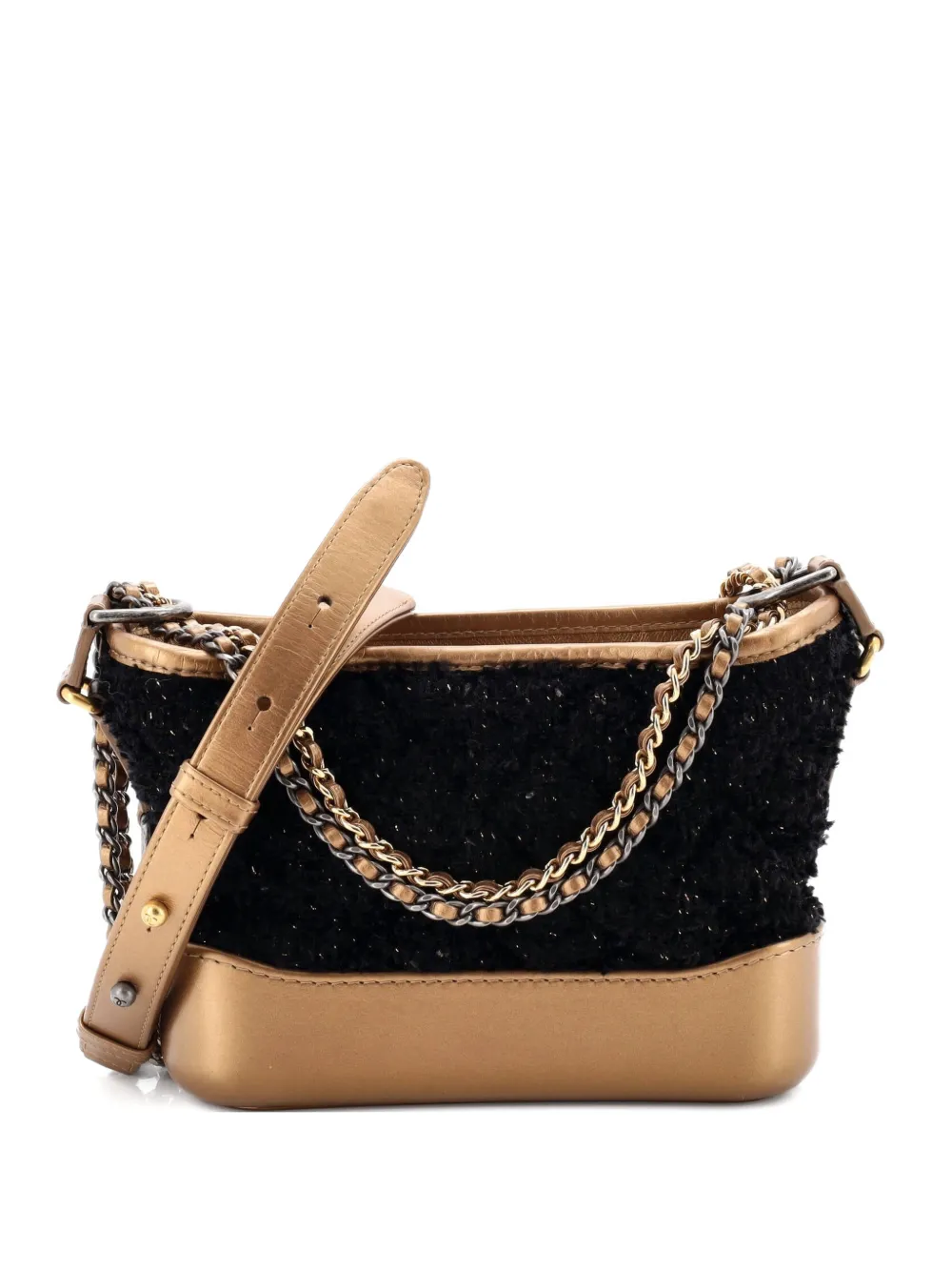 CHANEL Pre-Owned Borsa passepartout Gabrielle piccola in tweed e pelle di vitello trapuntata - Nero