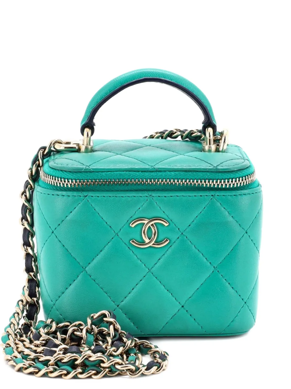 CHANEL Pre-Owned Borsa a tracolla Vanity Case mini in pelle di agnello trapuntata con manico - Blu
