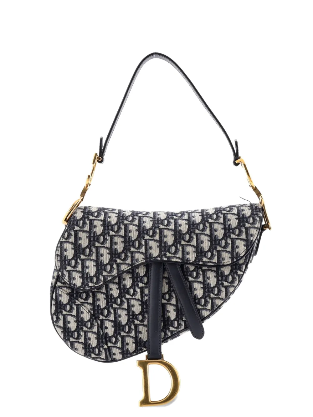 Christian Dior Pre-Owned Borsa a spalla Saddle media in tela con motivo Oblique - Blu