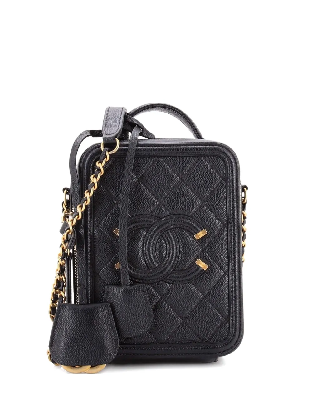 CHANEL Pre-Owned Borsa a tracolla Filigree Vertical Vanity in pelle Caviar trapuntata - Nero