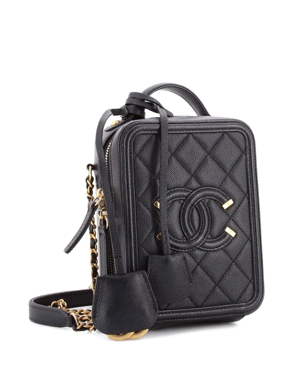 Filigree Vertical Vanity Case Quilted Caviar Crossbody Bag