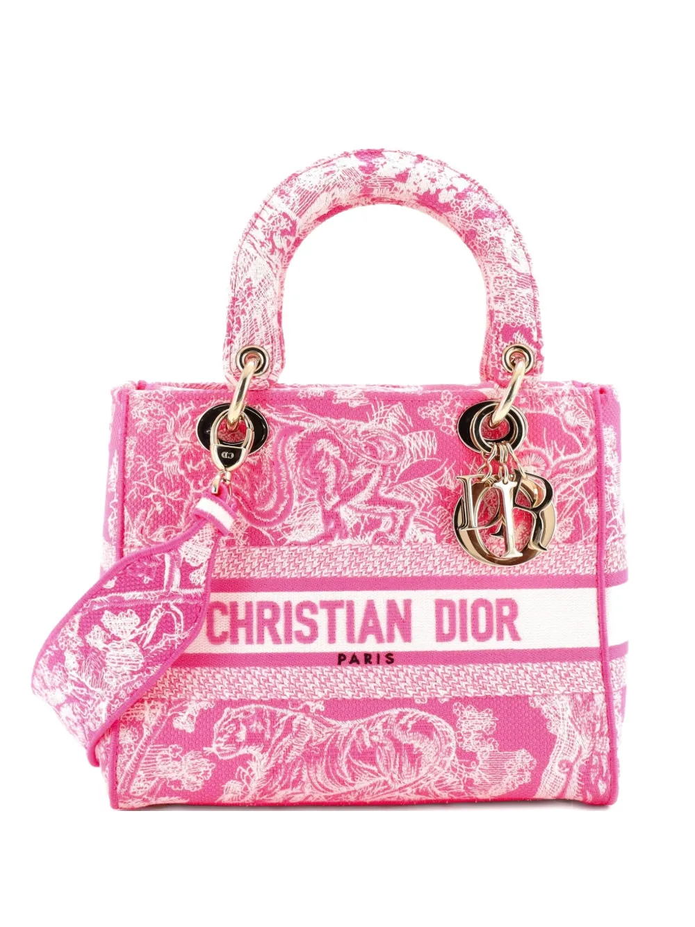 Christian Dior Pre-Owned Borsa a tracolla Lady D-Lite media in tela con ricamo - Rosa