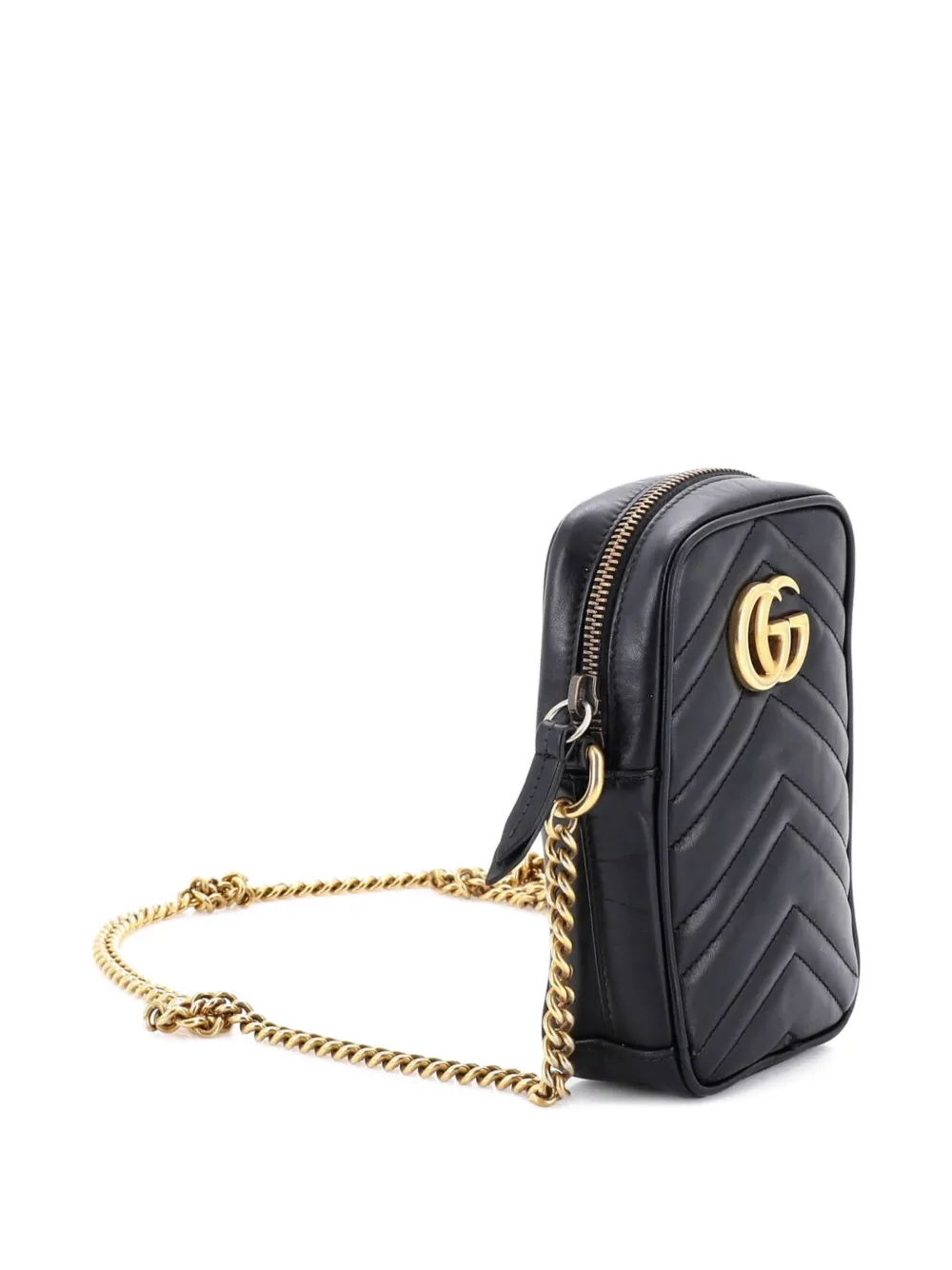  Gucci Pre-owned Sac à Bandoulière Gg Marmont Vertical Phone Matelassé En Cuir Format Mini - Noir 