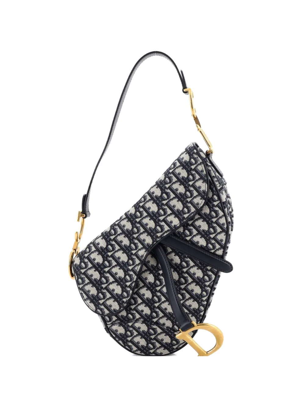 Christian Dior Pre-Owned Borsa a spalla Saddle media in tela con motivo Oblique - Blu