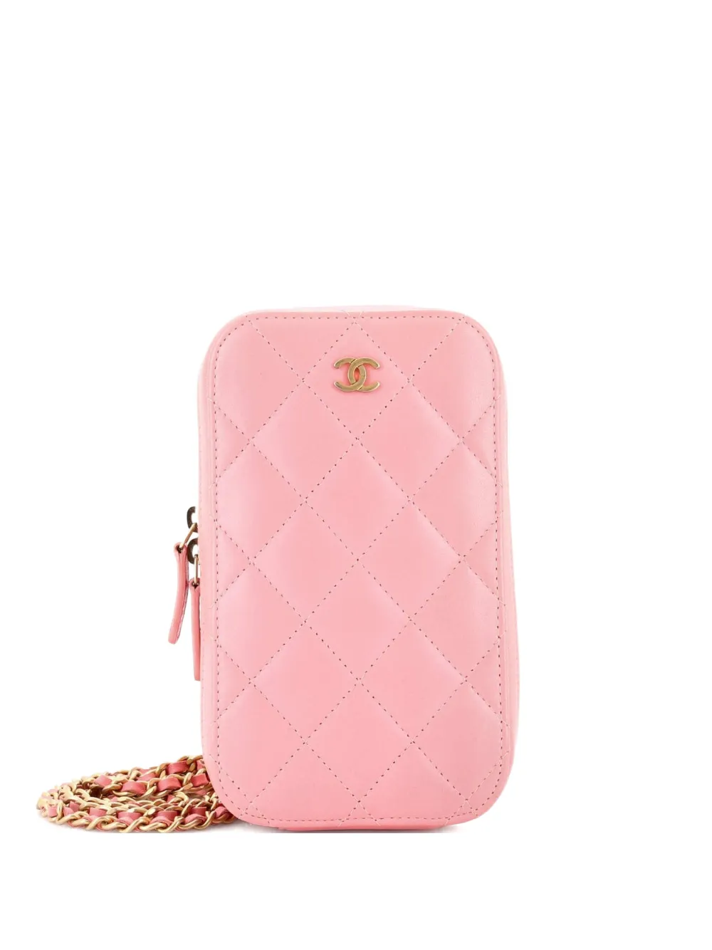 CHANEL Pre-Owned Borsa a tracolla in pelle di agnello trapuntata con zip e catena - Rosa