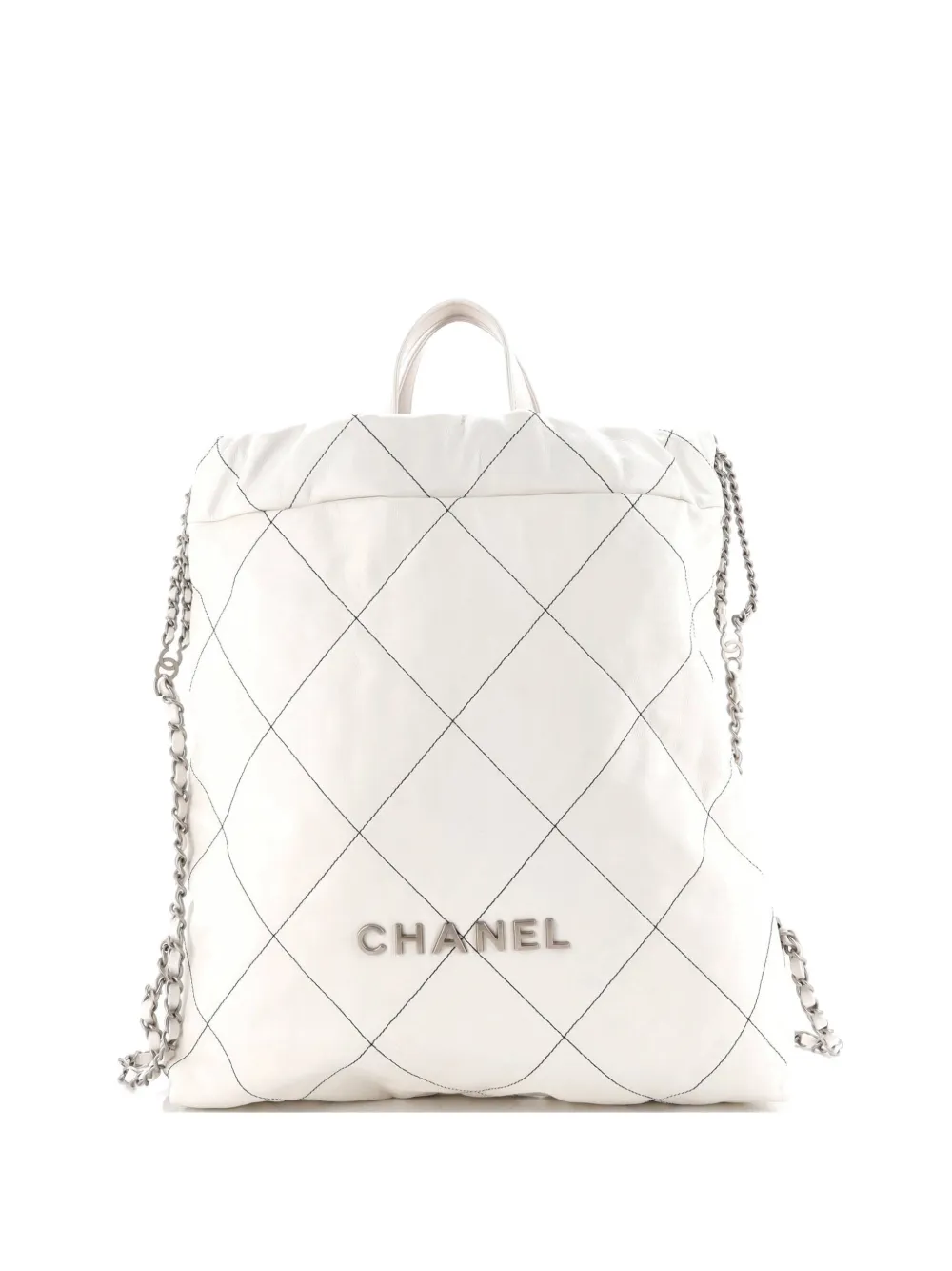CHANEL Pre-Owned Zaino 22 grande in pelle di vitello trapuntata con catena - Bianco