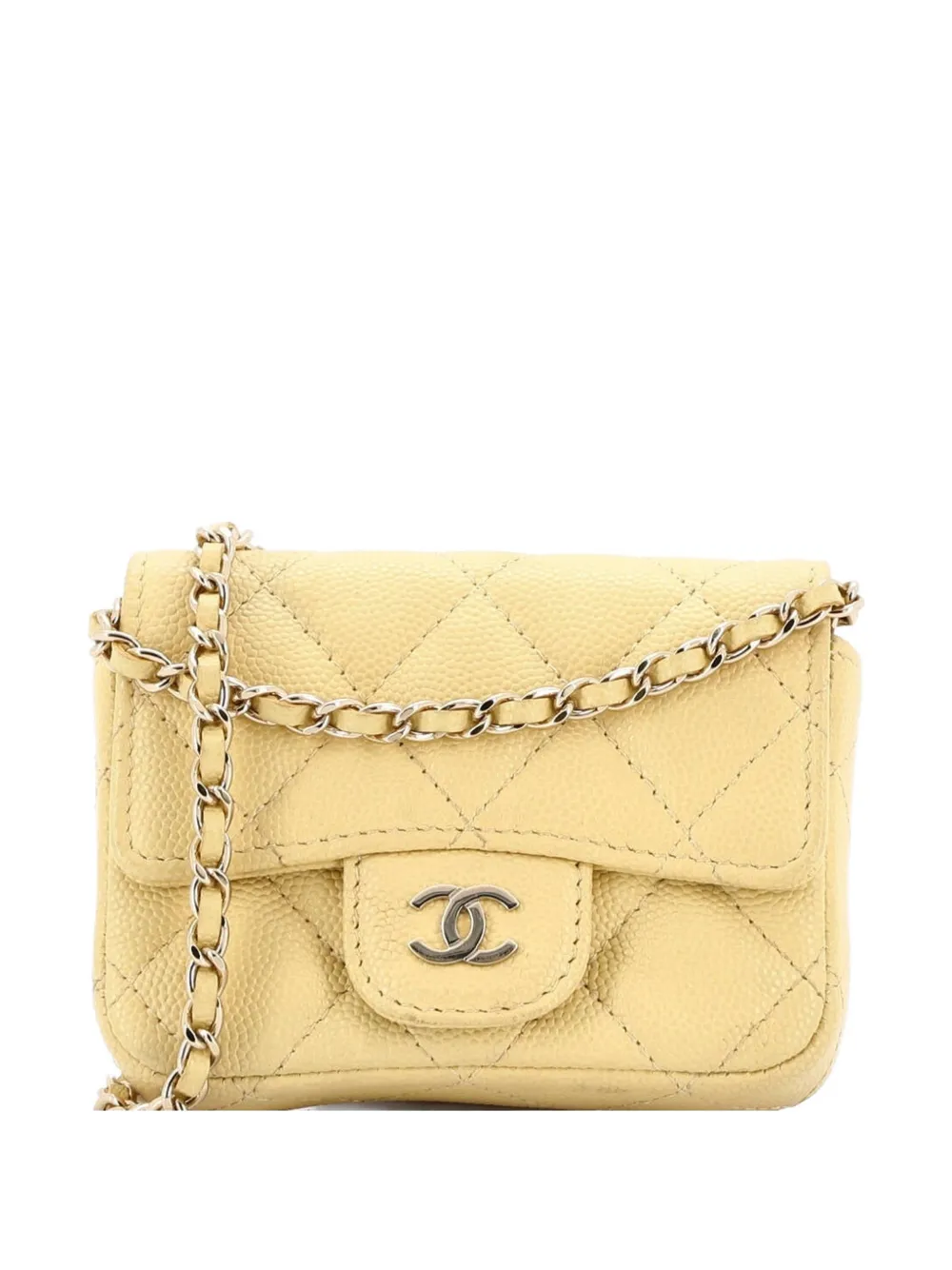 CHANEL Pre-Owned Clutch Classic Square Flap piccola in pelle Caviar trapuntata con catena - Giallo
