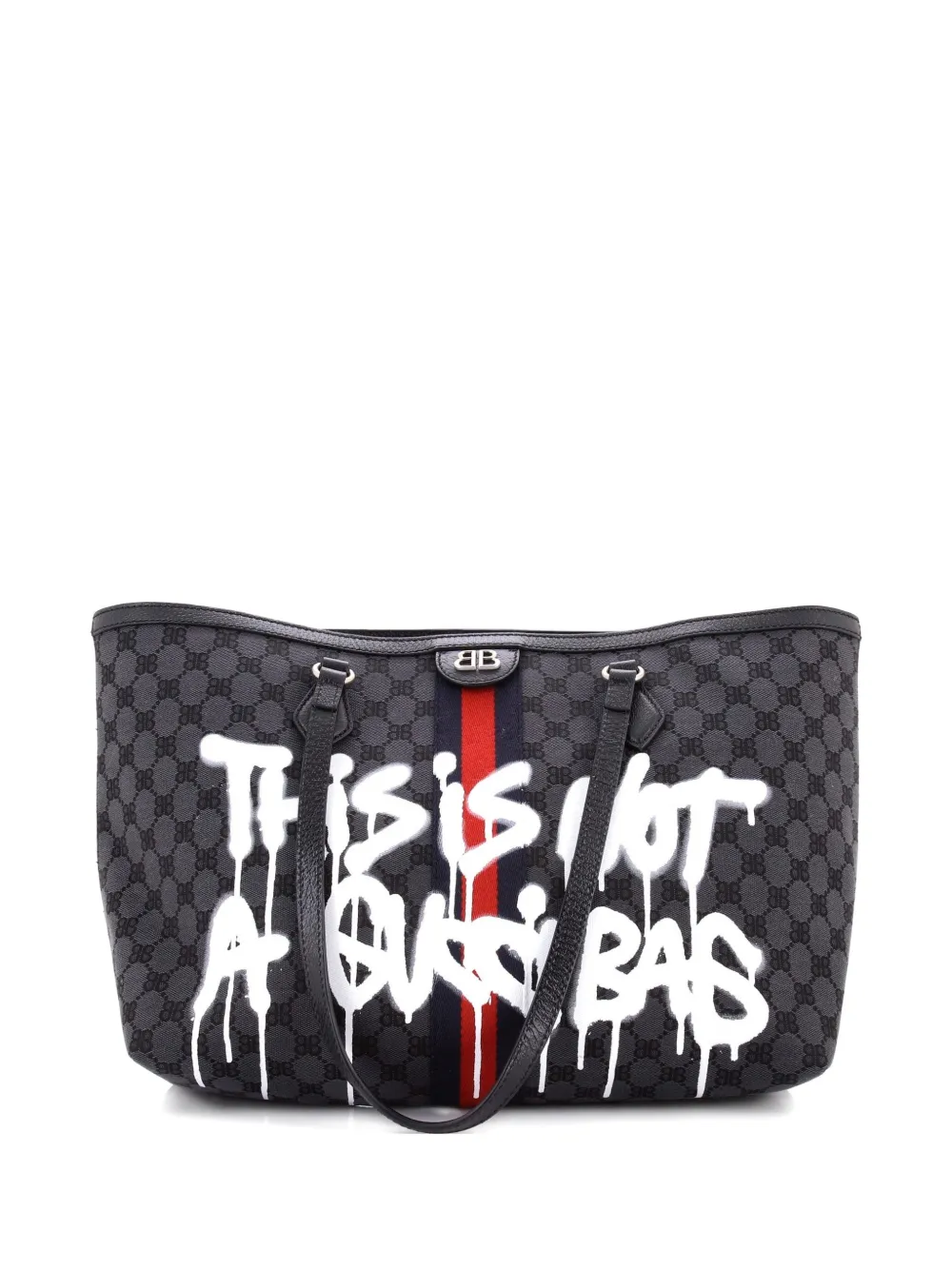 Balenciaga Pre-Owned x Gucci Borsa tote The Hacker Project Graffiti BB media in tela - Nero