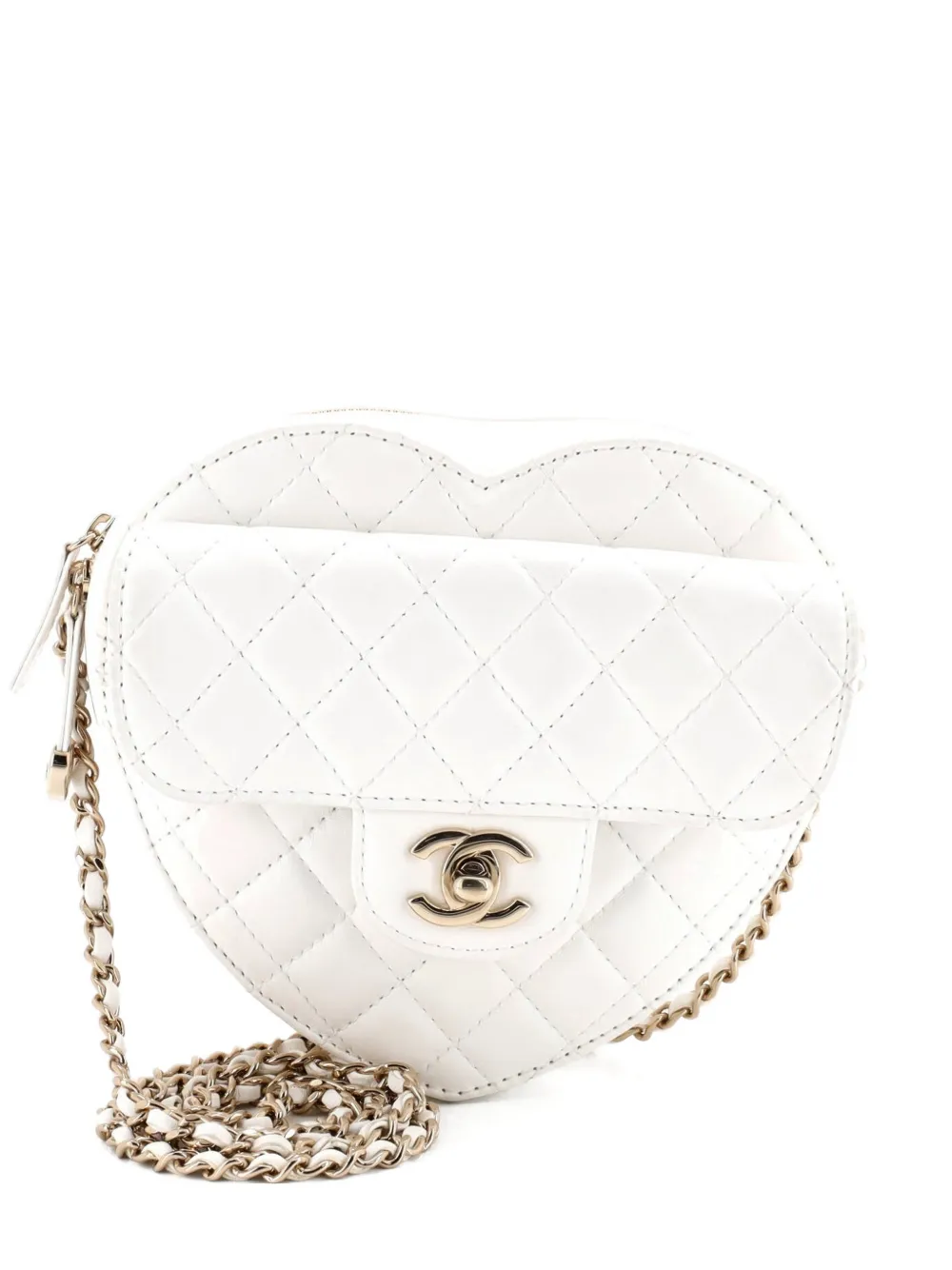 CHANEL Pre-Owned Borsa a tracolla CC in Love Heart in pelle di agnello trapuntata - Bianco