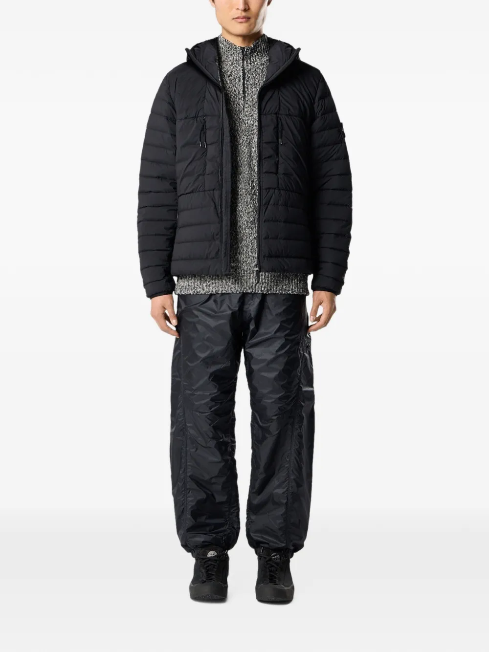 Stone Island Down-TC gewatteerde jas met capuchon Zwart