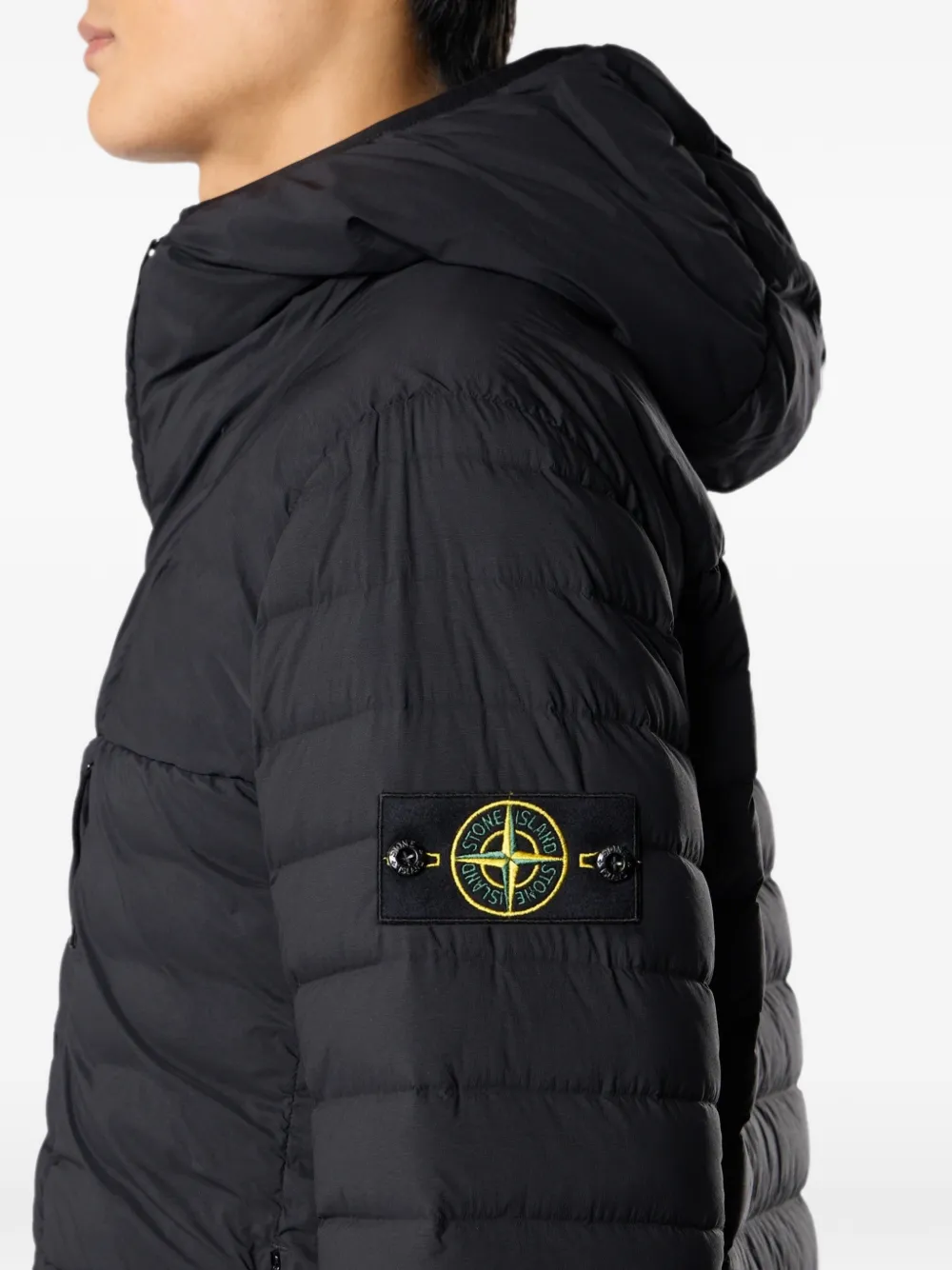 Stone Island Down-TC gewatteerde jas met capuchon Zwart
