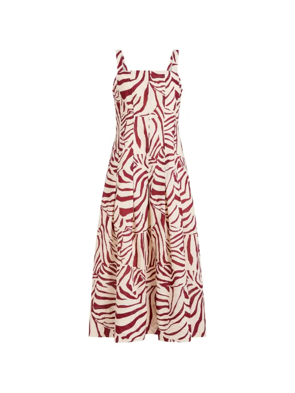 strapless open back dress Red Zebra Stripes Maxi Dress, Print Long Spaghetti Straps Women Sleeve –  Starcove Fashion main image 1