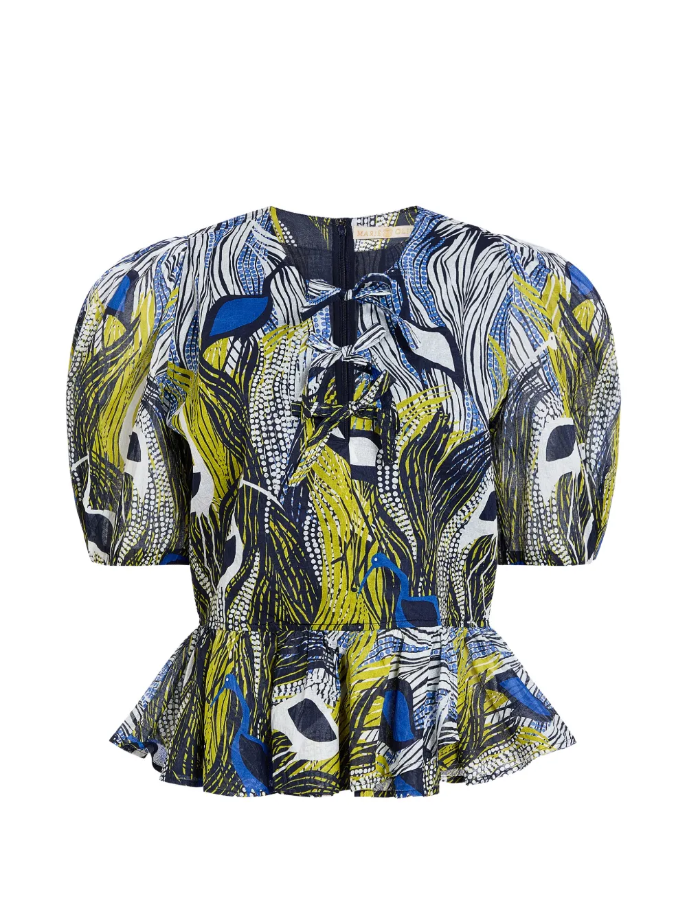 Marie Oliver Estella puff-sleeve peplum blouse - Verde