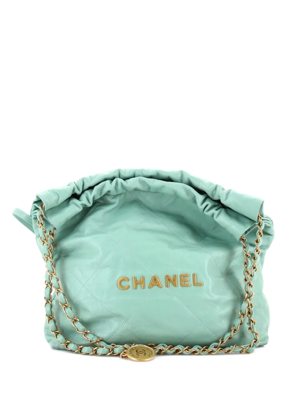 CHANEL Pre-Owned Borsa passepartout 22 piccola in pelle di vitello trapuntata con catena - Verde
